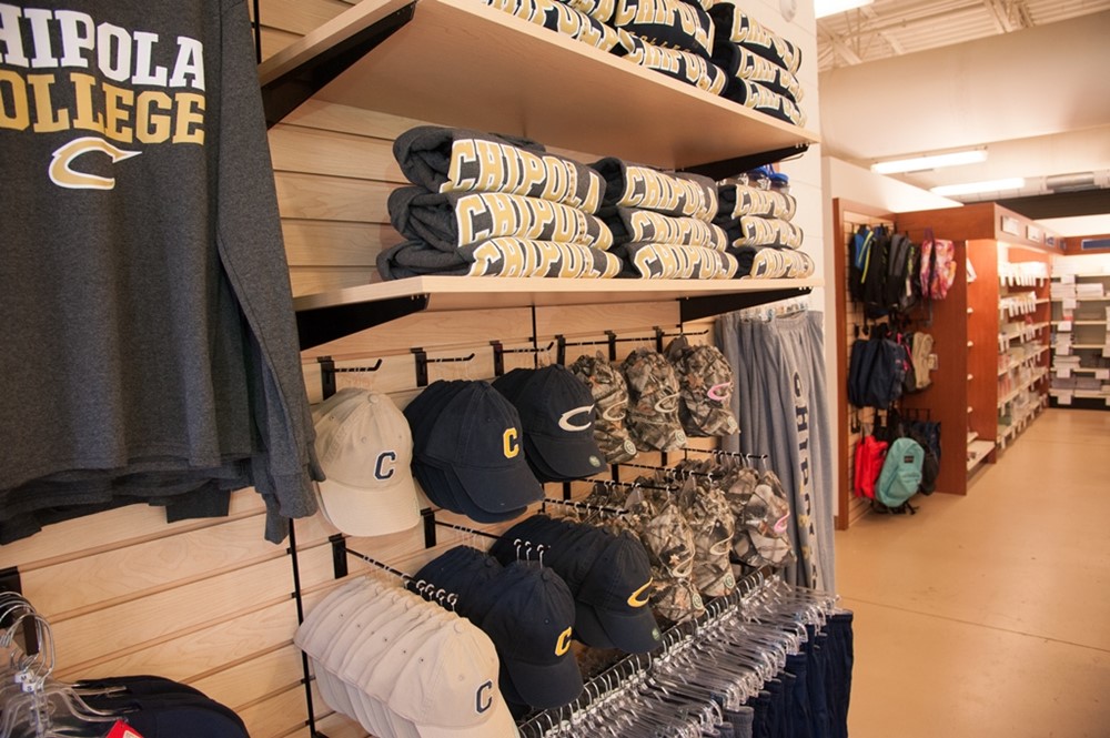 Showcase of bookstore apparel